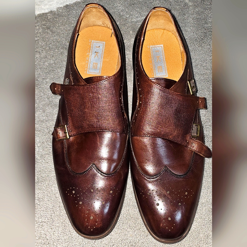 IKE BEHAR 'Hart' Double Monk Strap Shoe Brown Leather Men's Size 11.5